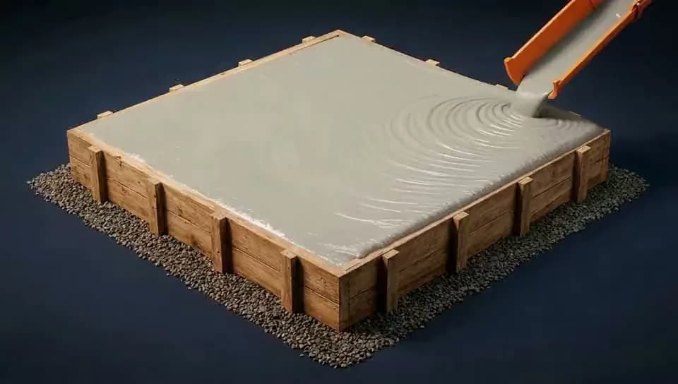 Illustrative concrete pour into a timber foundation form