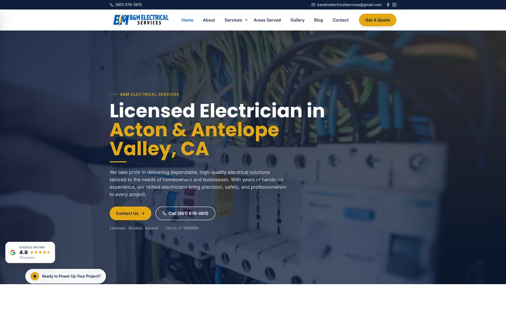 B&M Electrical website preview